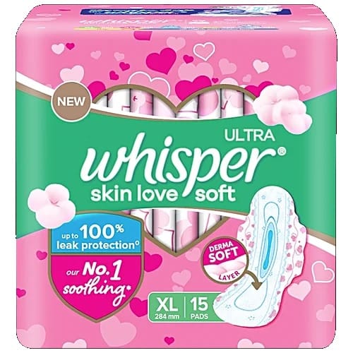 Whisper Ultra Skin Love Soft Sanitary Pads - XL, 15 pcs