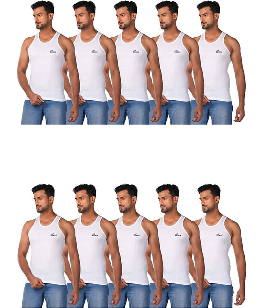 Renox Pack of 10 Cotton Basic Vest For Men ( White )