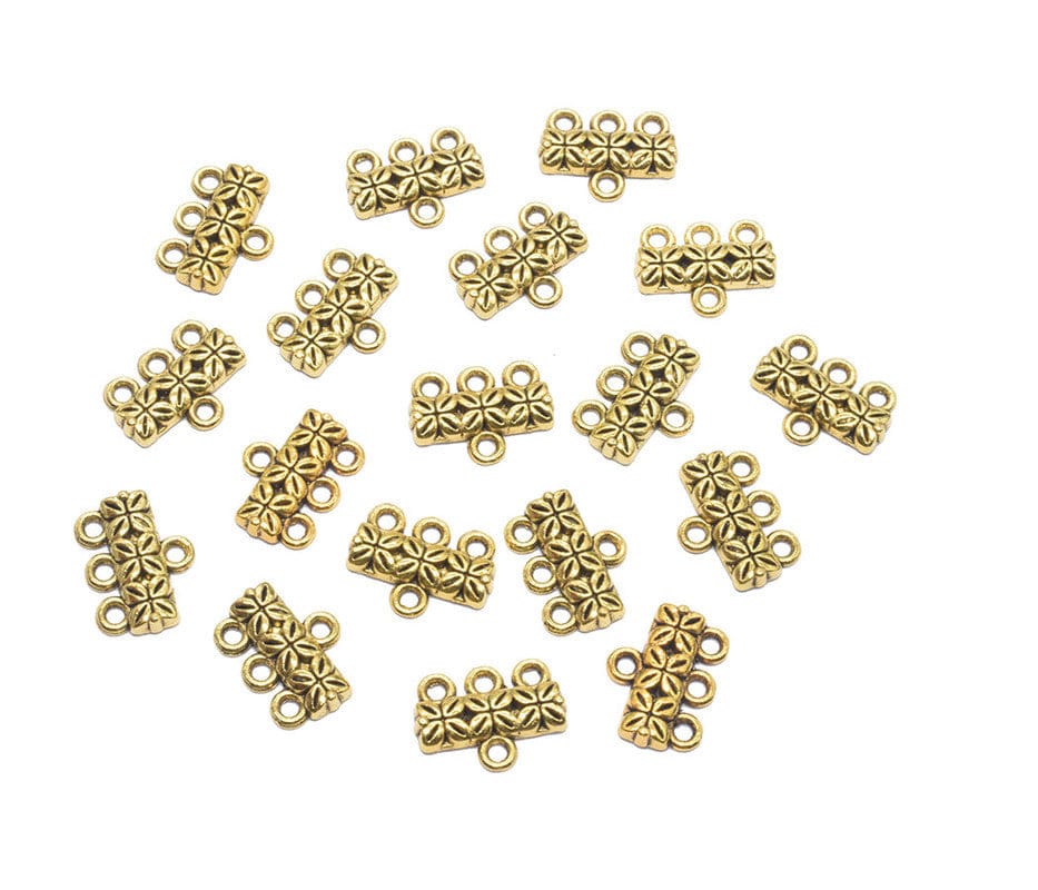 Antique Gold 3 Hole Connector for Jewellery Making and Embroidery Work. CTR-029-Per Packet of 20 Pair / 15X11 MM