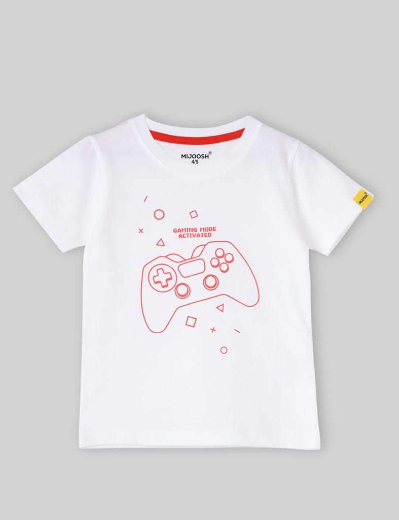 Elegant Kids Boys T shirt Cotton Pure White Joystick 2025 at ShopCircuit | ONDC