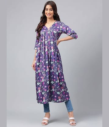 Janasya - Navy Blue Satin Women's Flared Kurti ( Pack of 1 )
