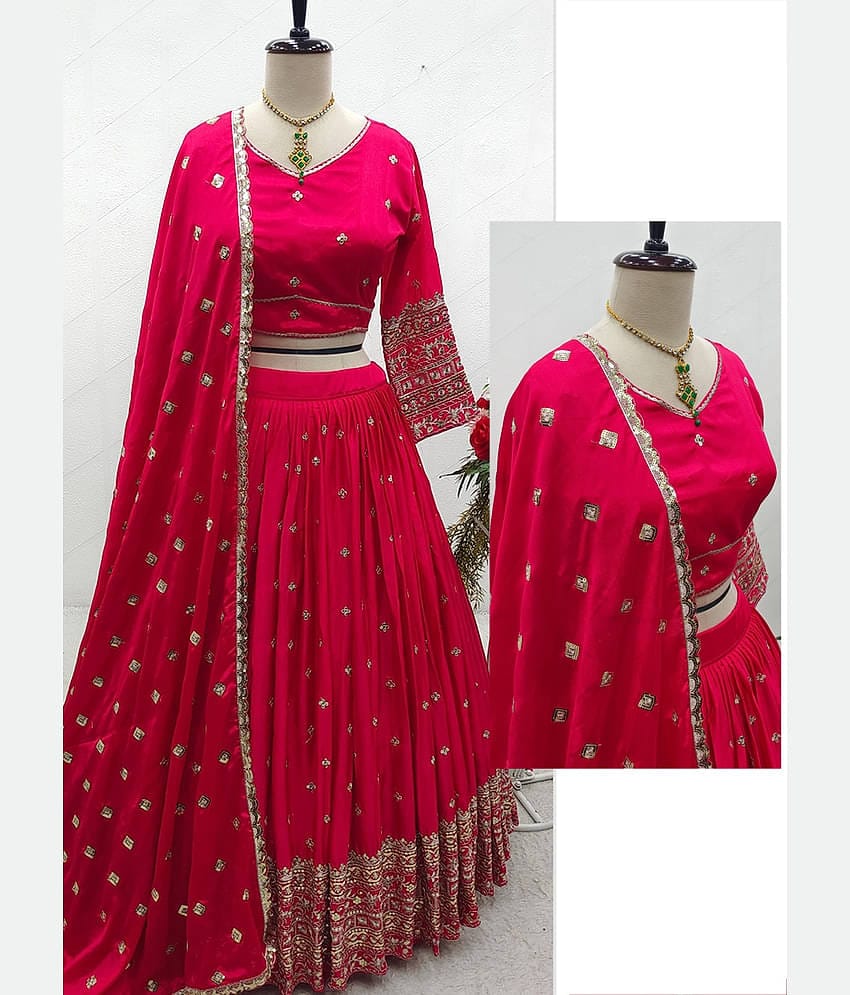 Keyura Pink Georgette Unstitched Unstitched Lehenga Single