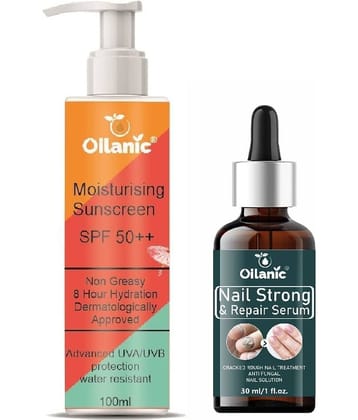 Sunscreen With SPF 50++ Protects from UVA/UVB 100ml & Nail Strong and Repair Serum for Damage Nails 30ml Combo of 2 Items