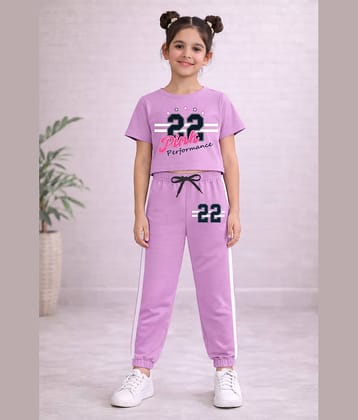Trampoline Girls Cotton Blend T-shirt & Trackpants Set ( Purple , Pack of 1 )