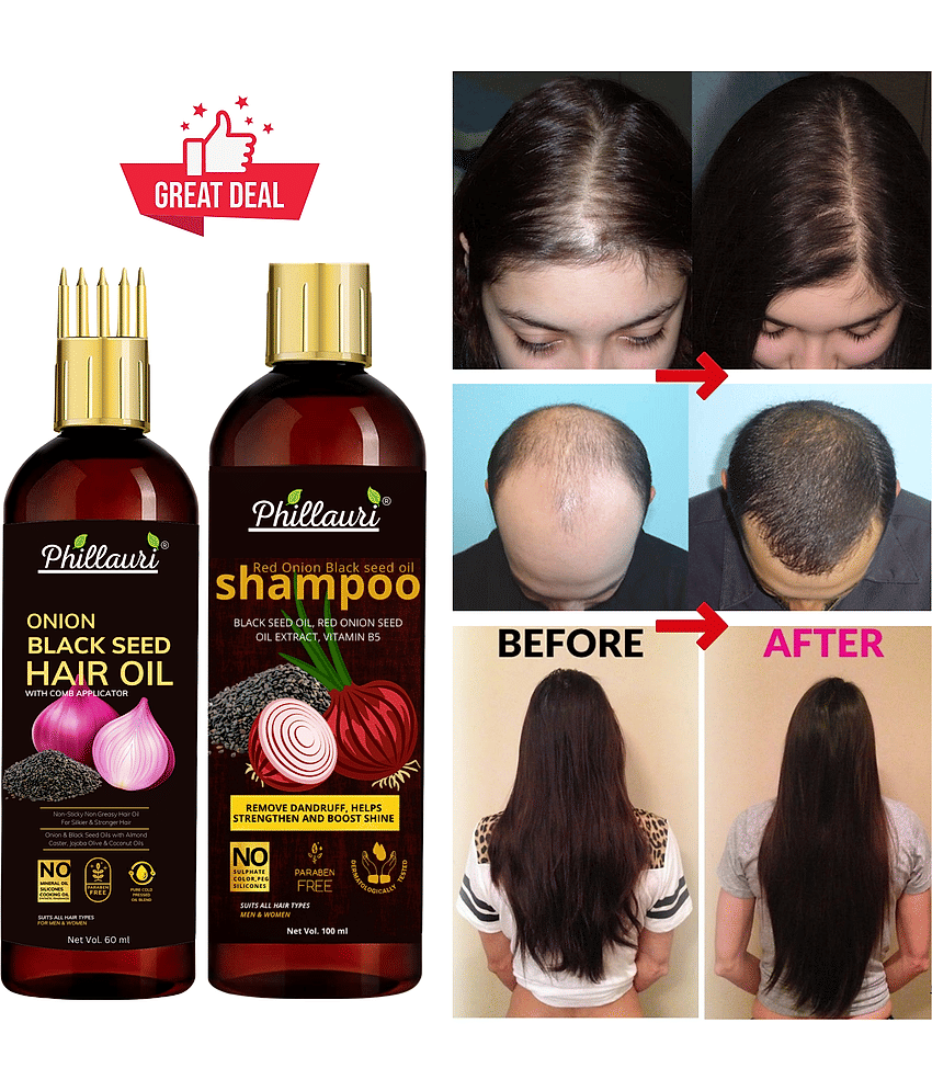 Phillauri Anti Hair Fall Onion Hair Oil (60 ML)+ Onion Shampoo (100 ML) for Hair Fall Control"  (2 Items in the set)