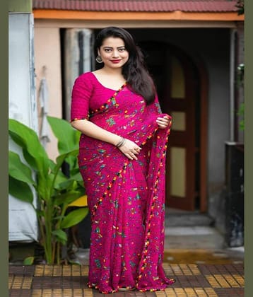 Samai Georgette Printed Saree With Unstitched Blouse Piece ( White )