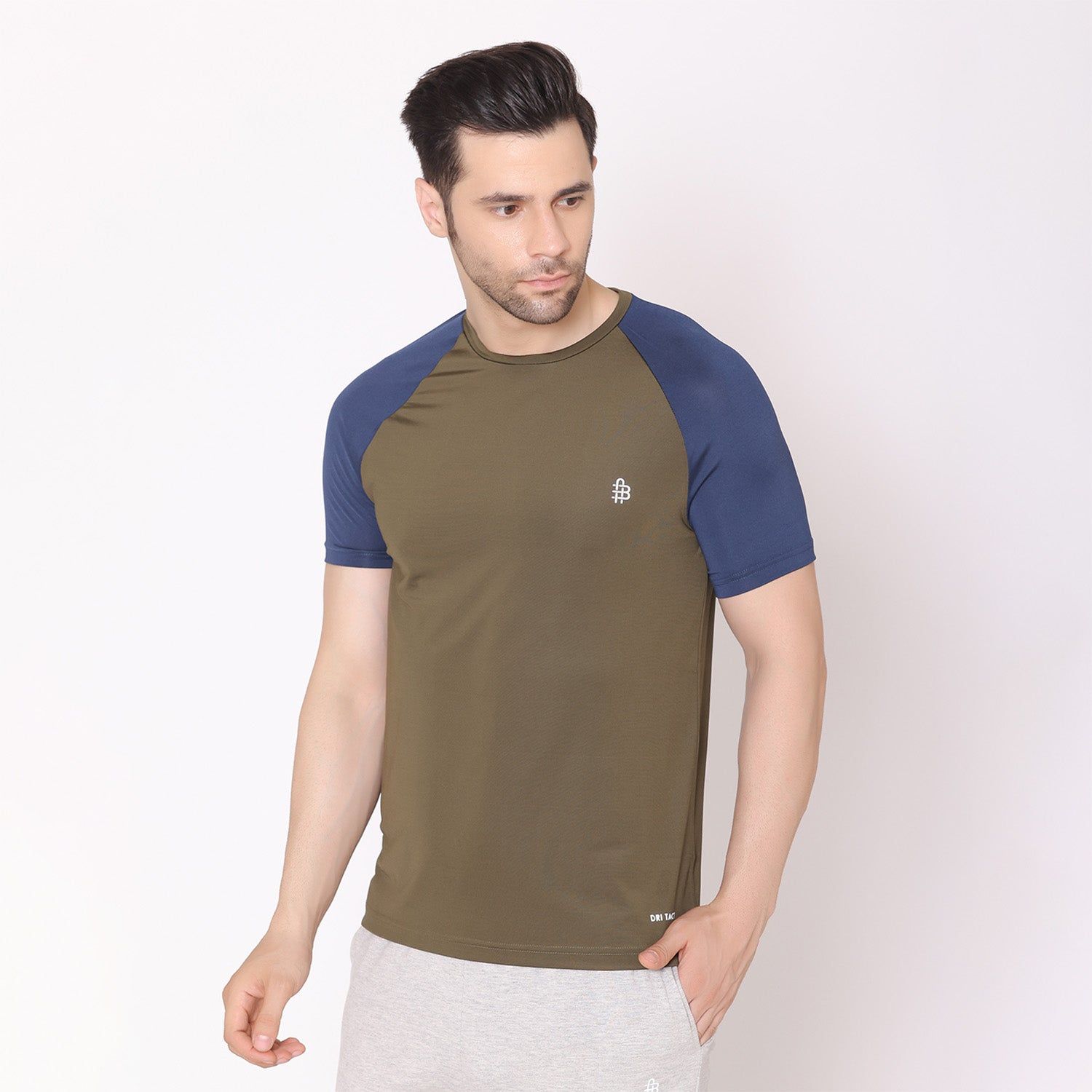 Men's Regular Fit Half Sleeves Sports & Gym T-Shirt - Olive/Airforce Olive/Airforce M