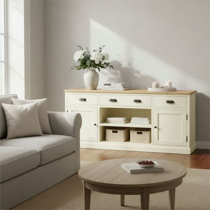 Wooden Sideboard with Shelves and Drawers