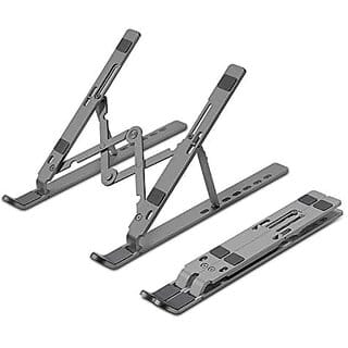 ZEBRONICS Aluminium Alloy Laptop Stand Compatible with 9-15.6 inch Laptops 7 Angles Adjustable Tabletop Anti Slip Silicon Rubber Pads Foldable Velvet Pouch Inside Zeb-NS2000 (Dark Grey).