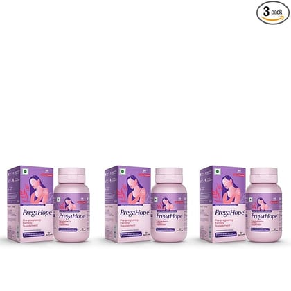 PregaHope Pre-pregnancy Fertility Supplement with Iron Folic Acid & Moringa | 30 Tab x Pack of 3