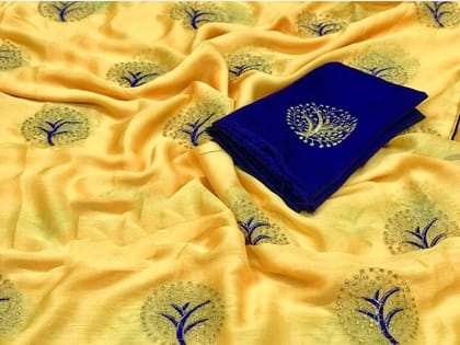 Yellow color Party wear Georgette Embroidered Sari MS-6 YELLOW