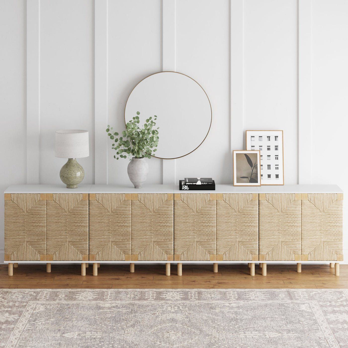 Wood Grand Seagrass White TV Console