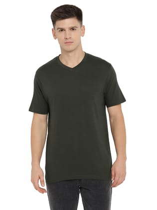 Supima Cotton V Neck T-Shirt for Men - Dark Olive-S / Dark Olive