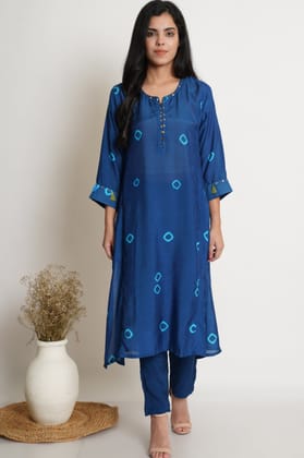 Blue Muslin Bandhani Kurta Set Of 2-S