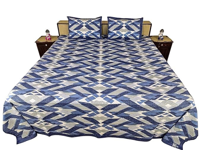 Geometric Pattern Double Bedsheet Set with 2 Pillow Covers, Traditional Jaipuri Design Item Weight is 1150 gram Approx.