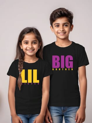 LIL Sister Big Brother Rakhi T-shirt for Brother Sister-Black / 1-2 Year / 1-2 Year