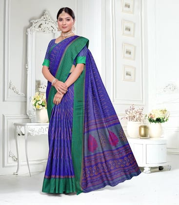 Violet Woven Synthetic Crackle Saree With Printed Motifs-Violet