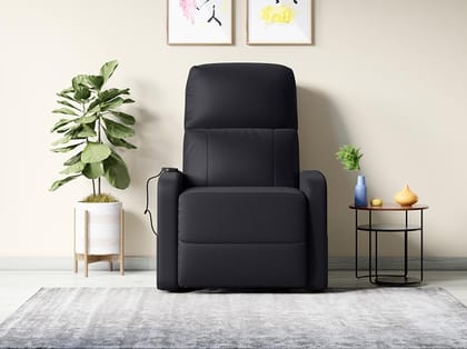 Milos Manual 1-Seater Synthetic Leather Recliner Sofa with Massager (1-Year Warranty, Black)