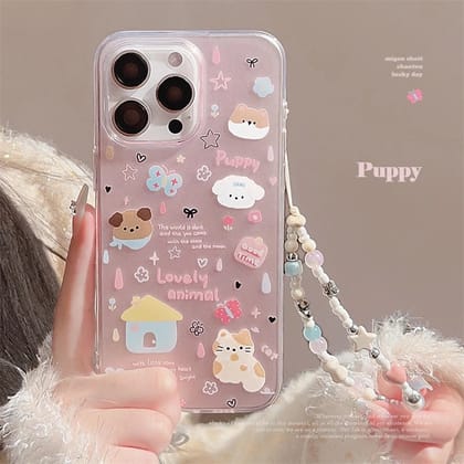 Puppy Dog Animal Lanyard Bracelet Pink iPhone Silicone Case-iPhone 13 / iPhone 14