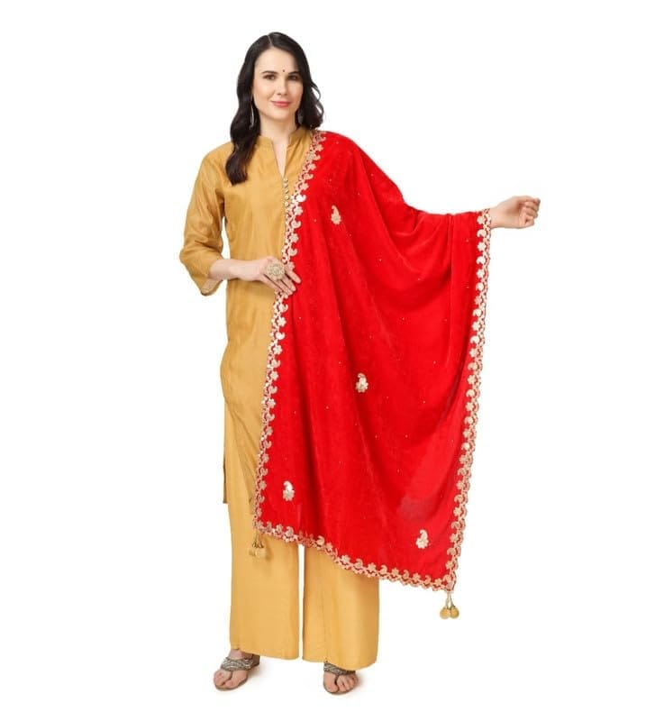 Women's Velvet Gotta Patti Dupatta (Red)-PID46936