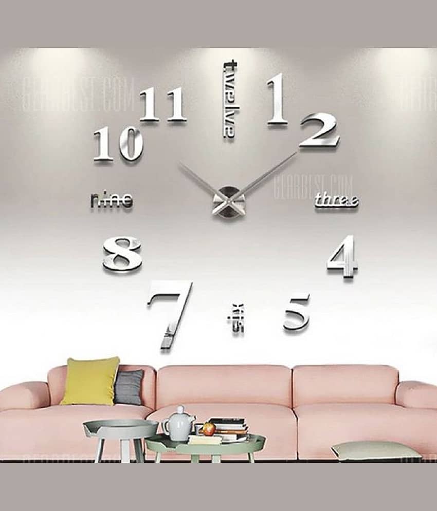 Circular Acrylic DIY Creative 3D Stickers Analog Wall Clock (Silver) (60 x 60cms)