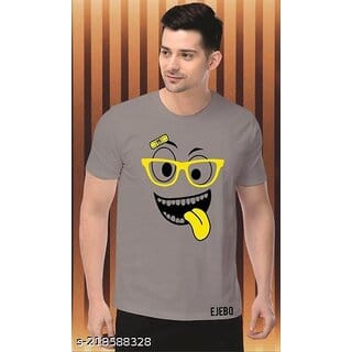 Aakash Mens Grey Printed Polyester Blend Round Neck T-Shirt