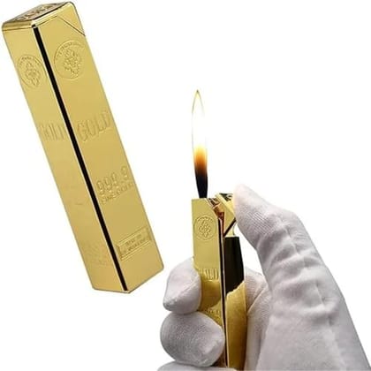 24 Carat Gold Biscuit Lighter | Refilable Gas System | Pocket Size Gold Plated, Steel Electronic Gas Lighter (Gold, Pack of 1)