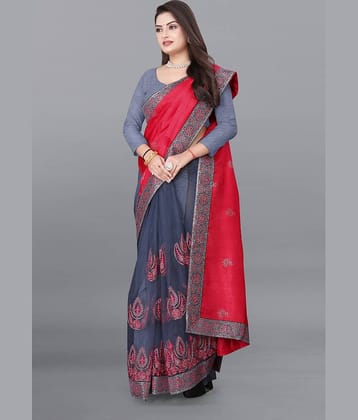 JULEE Silk Blend Embroidered Saree With Unstitched Blouse Piece ( Black )