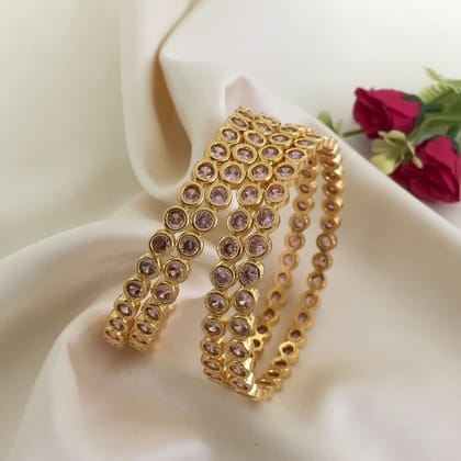 Elegant Gold-Plated Bangles With Pink Stones-2'4"