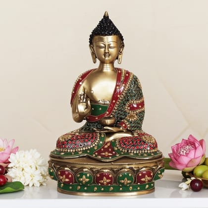 Brass Buddha Ji Idol - Handcrafted Divine Showpiece, Height : 15 Inch (BSMAS1547 G)