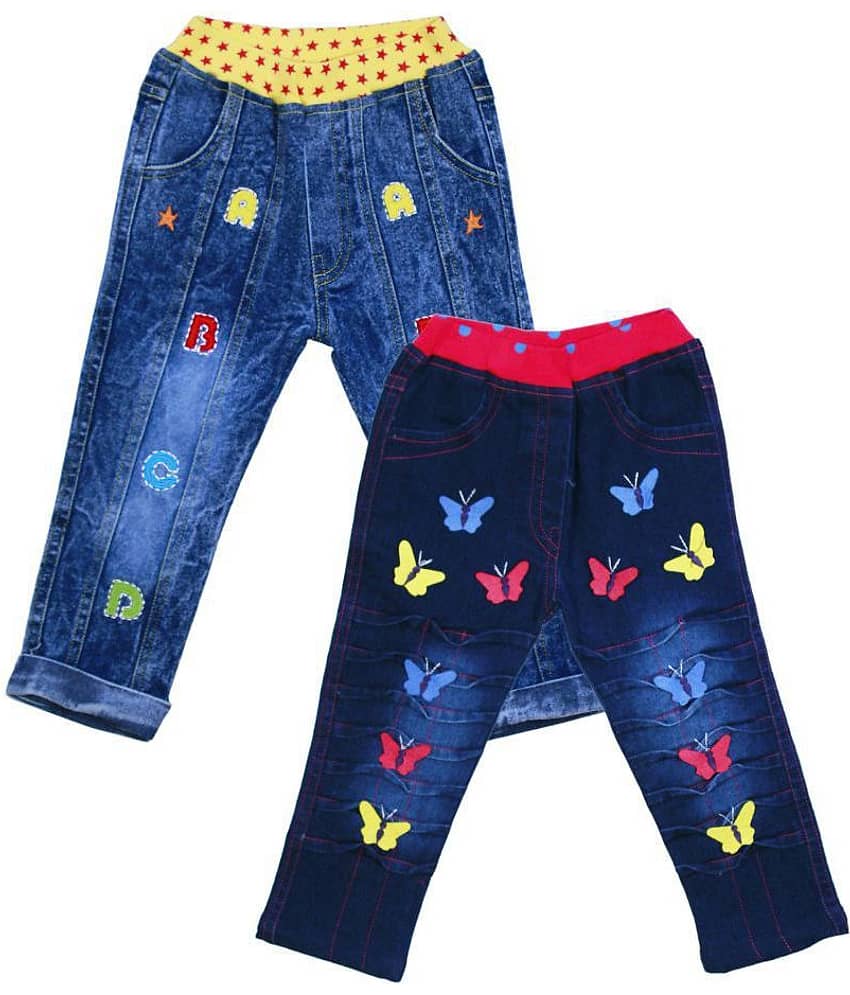 Me N My CLOSET Pack of 2 Baby Girls Lycra Pyjama ( Denim Blue )