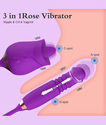 3-IN-1 ROSE TOY TELESCOPIC TONGUE-LICKING PEARLS ROTATING VIBARTOR WITH MAGNETIC USB CHARGING OPTION