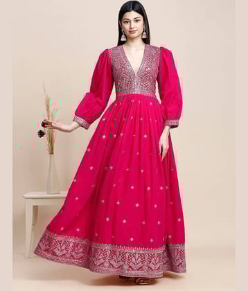 Madhuram Textiles Red Flared Crepe Women's Stitched Ethnic Gown ( Pack of 1 )