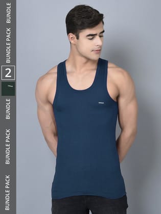 Men's Assorted Pack of 2 Solid Combed Cotton Shrinkless Vest Men's Assorted Pack of 2 Solid Combed Cotton Shrinkless Vest