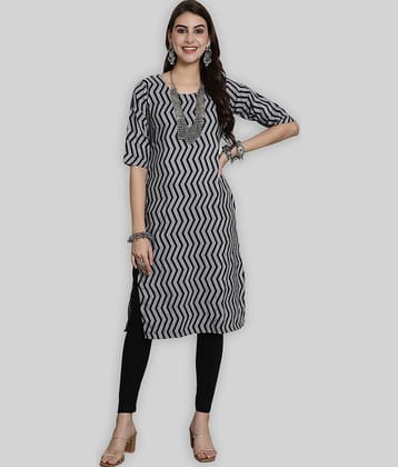 7Threads Crepe Printed Straight Women's Kurti - Black ( Pack of 1 )