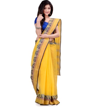 Desh Bidesh Cotton Blend Solid Saree Without Blouse Piece ( Yellow )