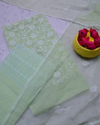 Embroidered Timeless Kota Doria Suit Green (Top+Bottom+Dupatta)
