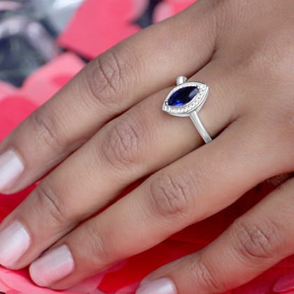 Saumya Sterling Silver Ring for Women - Blue-7
