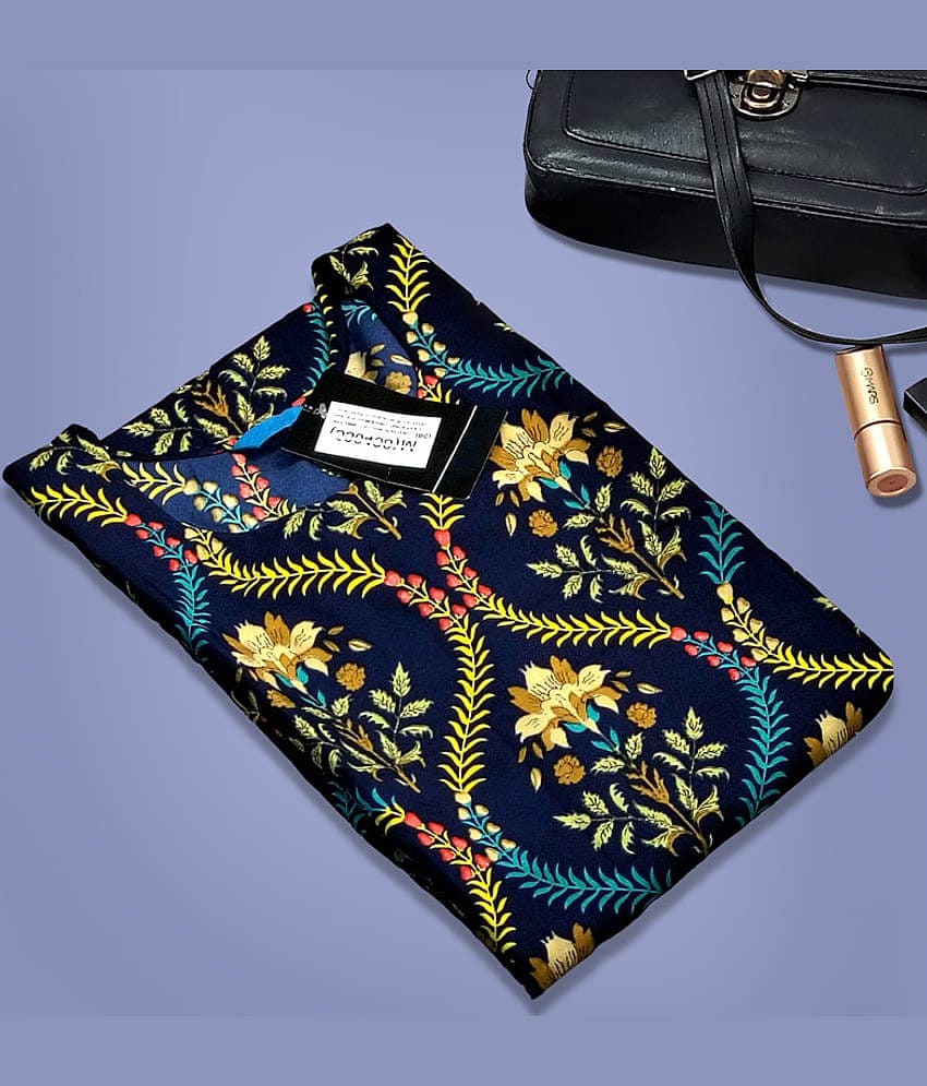 Ethnic Basket Pack of 1 Crepe Printed A-line Women's Kurti - ( Navy Blue )