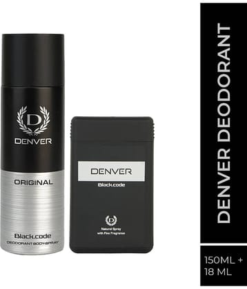 Denver Black Code Pocket Perfume & Deodorant Spray for Men 168 ml ( Pack of 2 )