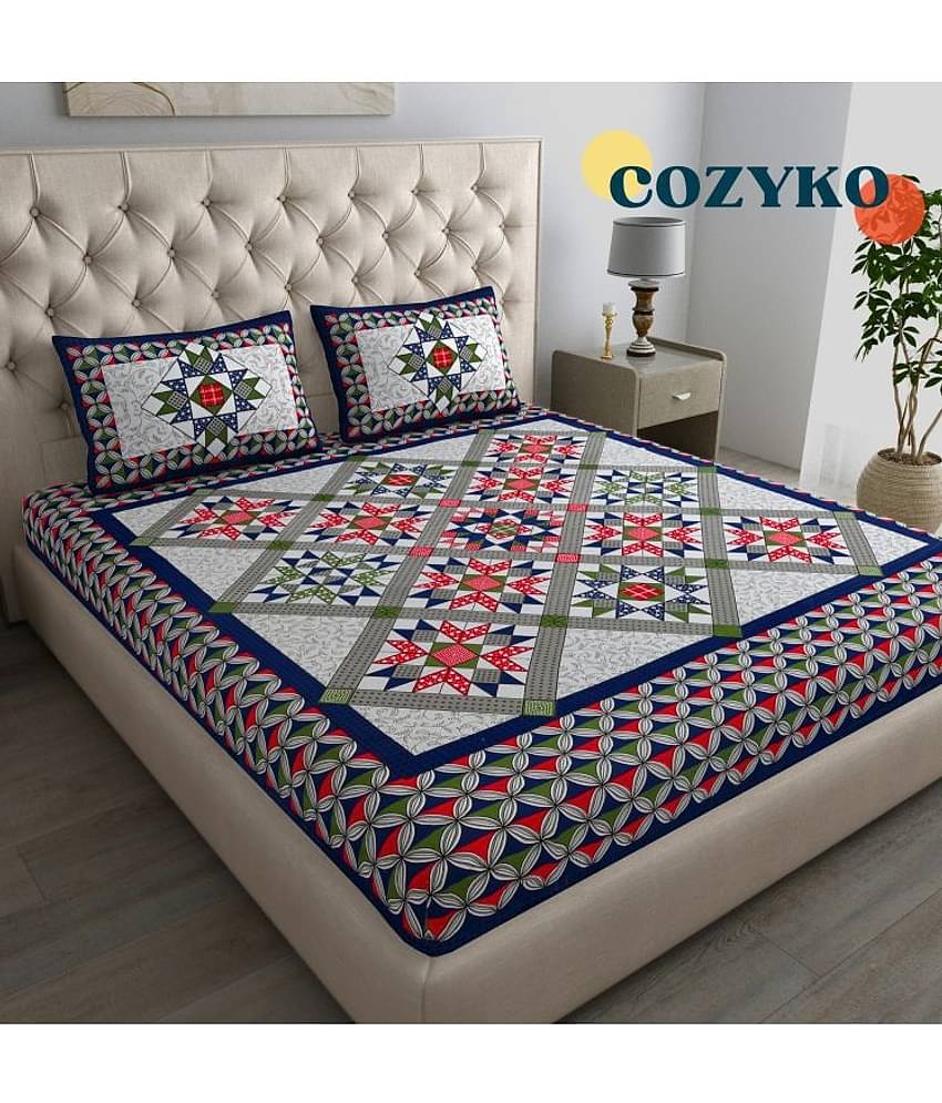 COZYKO Cotton 1 Double Bedsheet with 2 Pillow Covers ( Blue )