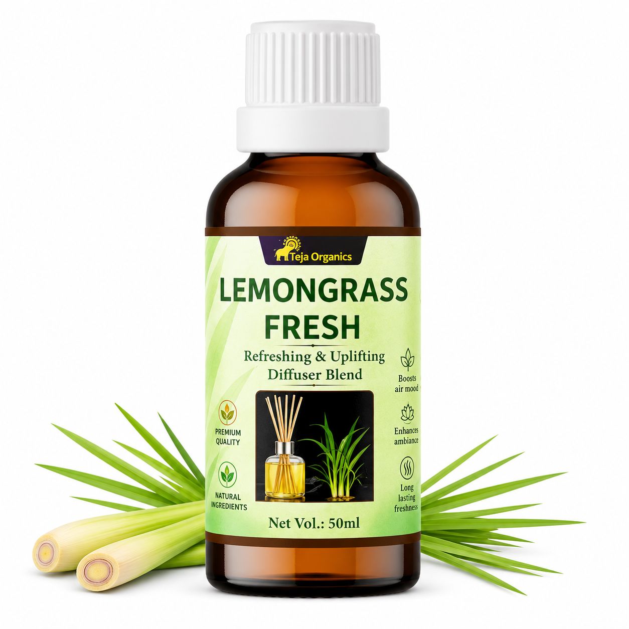 Lemon Grass Fresh Reed Diffuser Oil 50ml |Refresh | Energize | Revitalize | Inspired by Nature | Crafted for Wellbeing.