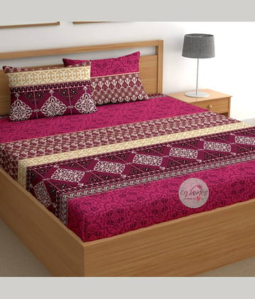 CG HOMES Poly Cotton 1 Double Bedsheet with 2 Pillow Covers ( Maroon )