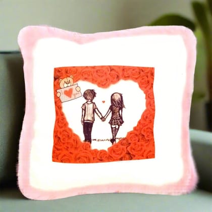 Soft Stuffed Cushion | Fur Pillow with Filler - for Couples, Valentine Day Gift, Birthday, Girlfriend/Boyfriend, Wife/Husband | Gifts for Him/Her-Design 1
