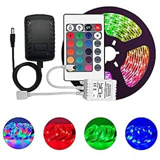 Daybetter 5 Meter Led Strip Lights Waterproof Led Light Strip With Bright Rgb Color Changing Light Strip With 24 Keys Ir Remote Controller And Supply For Home (Multicolor) Rs-40