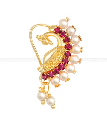Vighnaharta Gold Plated Mayur Design with Pearls and AD stone Alloy Maharashtrian Nath Nathiya./ Nose Pin for women VFJ1024NTH-TAR