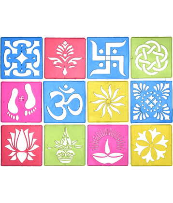M.G ENTERPRISE DIY Plastic Rangoli Stencils For Floor and Wall PLS-F-12 Set of 12 pc (4 in x 4 in)