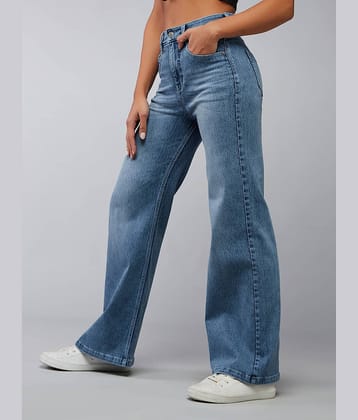 Dolce Crudo - Light Blue Denim Wide Leg Women's Jeans ( Pack of 1 )