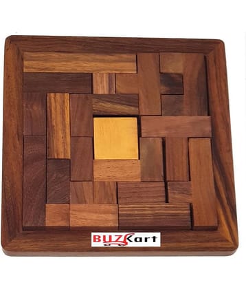 BuzyKart® Handmade Indian Wood Jigsaw Puzzle - Wooden Tangram for Kids - Travel Game for Families - Unique Gift for Children