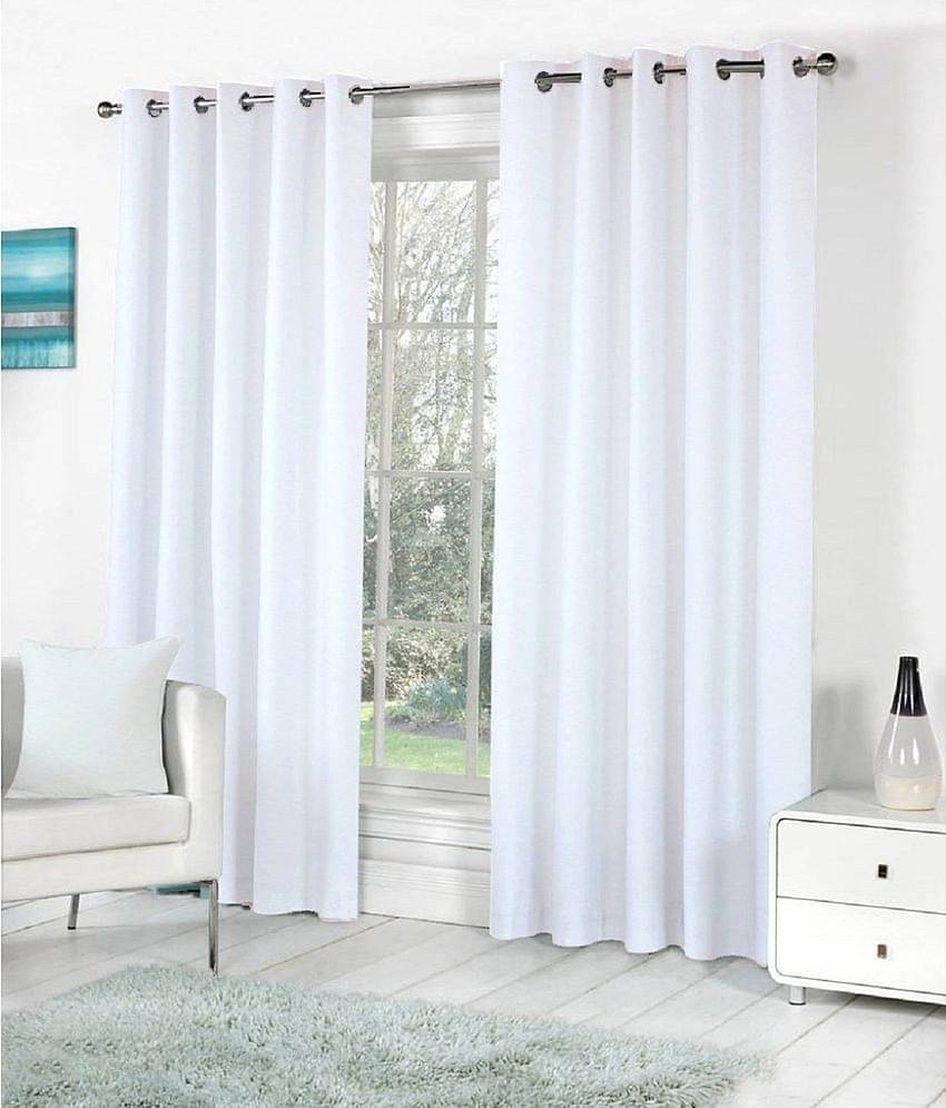 N2C Home Solid Semi-Transparent Eyelet Curtain 7 ft ( Pack of 2 ) - White
